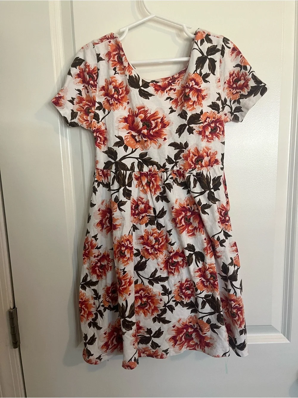 Old Navy White Short-Sleeve Dress with Orange Floral Print